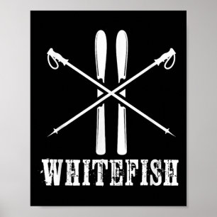 Poster Montanha Whitefish Esquiador Esqui Nórdico Alpino