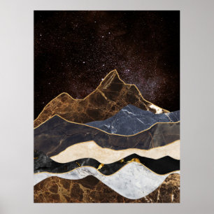 Poster Montanhas abstrato Marble Sob Céu Estrelado