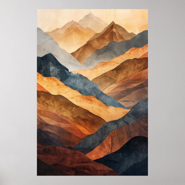 Poster Montanhas Andinas: Arte Geométrica Abstrato (Frente)