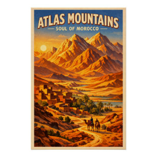 Póster Montanhas Atlas, Marrocos, em um clássico retrô