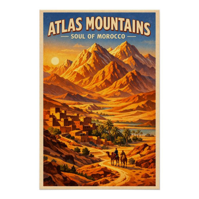 Póster Montanhas Atlas, Marrocos, em um clássico retrô (Frente)