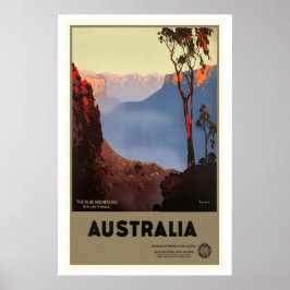 Poster Montanhas Azuis Nova Gales do Sul Austrália Vintag