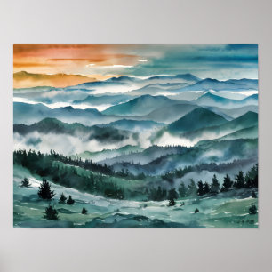Poster Montanhas Blue Ridge Pintura Blue Ridge Parkway W