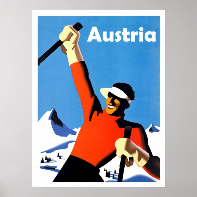 Poster Montanhas da Áustria, esportes de esqui de inverno (Frente)