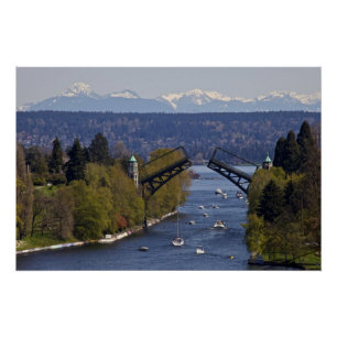 Póster Montanhas da ponte e da cascata de Montlake