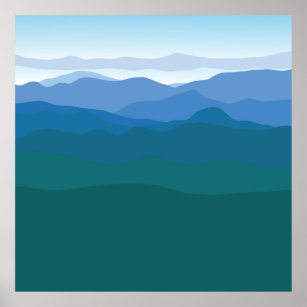 Poster Montanhas de Montanha Visualizam Azul Verde Ilustr