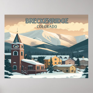 Poster Montanhas de Neve do Colorado em Breckenridge Retr