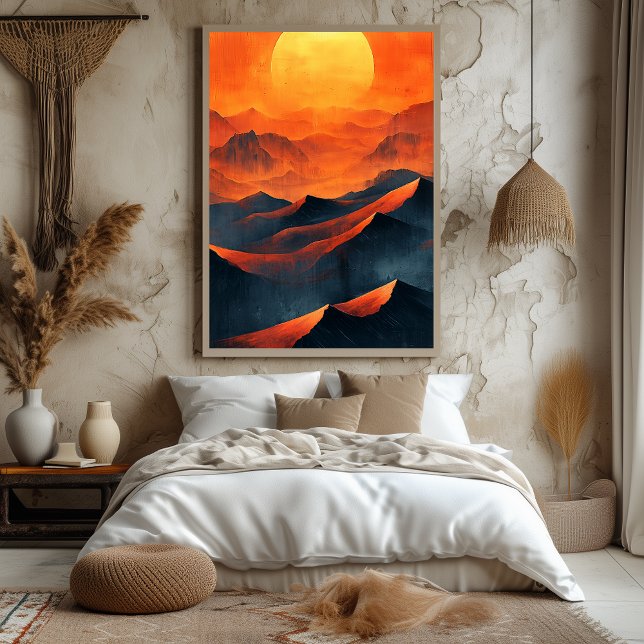 Poster Montanhas de Pôr do Sol Ardente em Laranja Monocro (Criador carregado)