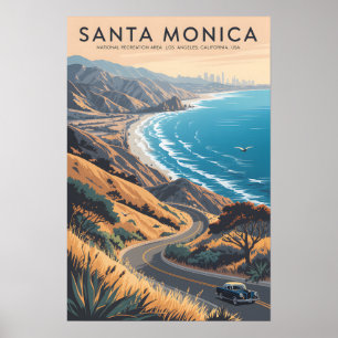 Poster Montanhas de Santa Mônica Cartaz de Viagem Vinta