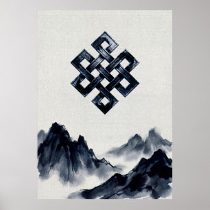 Poster Montanhas de Tinta Tradicional Calma Nó Sem Fim