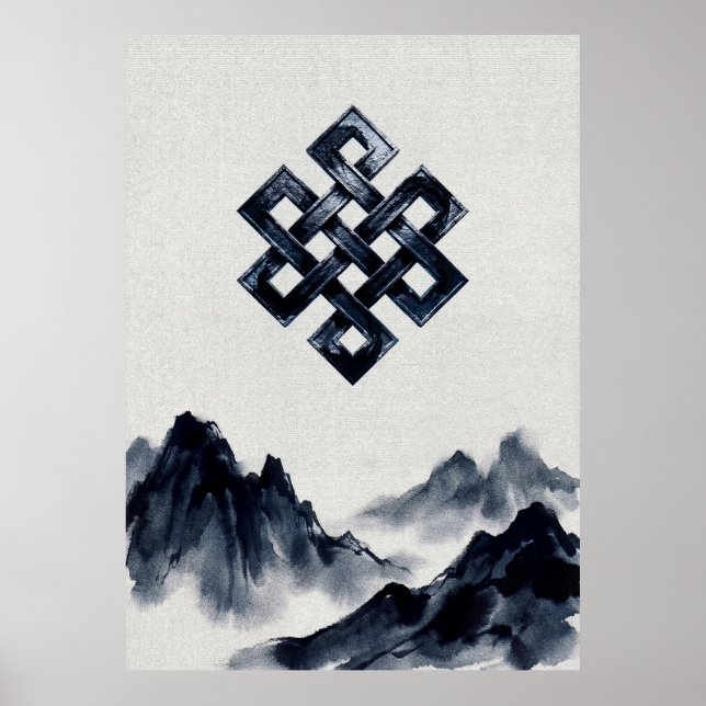 Poster Montanhas de Tinta Tradicional Calma Nó Sem Fim (Frente)