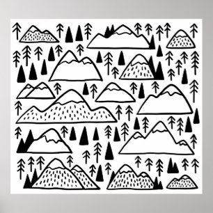 Poster Montanhas desenhadas à mão. coleção com montanha