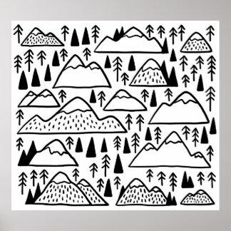 Poster Montanhas desenhadas à mão, montanhas montanhosas.