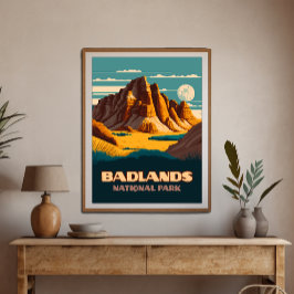 Poster Montanhas do Parque Nacional das Badlands Retro