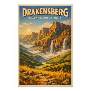 Póster Montanhas Drakensberg, África do Sul, em um clássi
