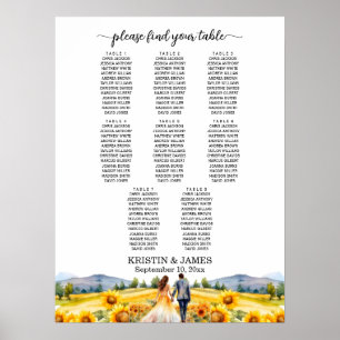 Poster Montanhas e Girassóis 8 Mesas Assentos Casamento