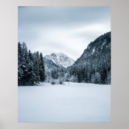 Poster Montanhas e lago congelado em Zgornje Jezersko, Es