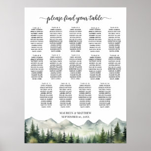 Poster Montanhas e Pinheiros 14 Mesas Assentos Casamento