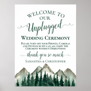 Poster Montanhas e Pinheiros Cerimônia de Casamento Despl