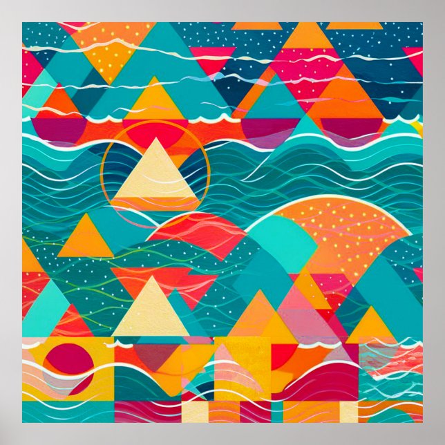 Poster Montanhas e Rio Abstratos (Frente)
