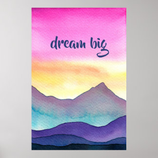 Poster Montanhas em Camadas de Aquarela "Sonhe Grande"