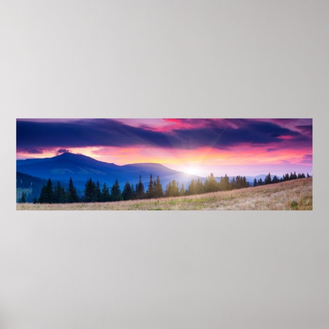 Póster Montanhas majestosas paisagem sob o céu matinal (Frente)