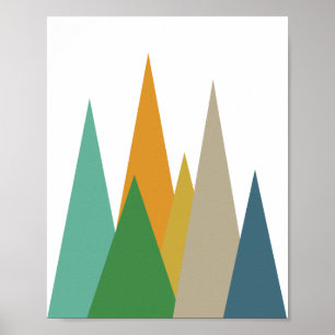 Poster Montanhas Moderno Meio do Século Verde Azul Laranj