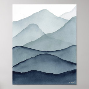 Poster Montanhas Monocromáticas em Aquarela