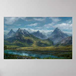 Poster Montanhas pastagens fluviais
