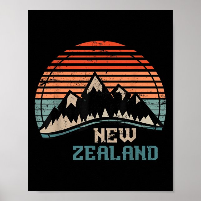 Poster Montanhas Retro Nova Zelândia  (Frente)