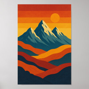 Poster Montanhas retrorreflectoras ilustração azul