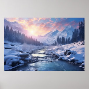 Poster Montanhas River Serene Landscape Art