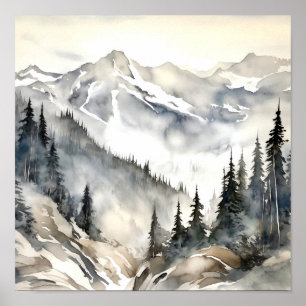 Poster Montanhas Rochosas pintando Floresta de Pinheiro E