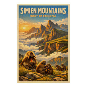 Póster Montanhas Simien, Etiópia, em um clássico retrô
