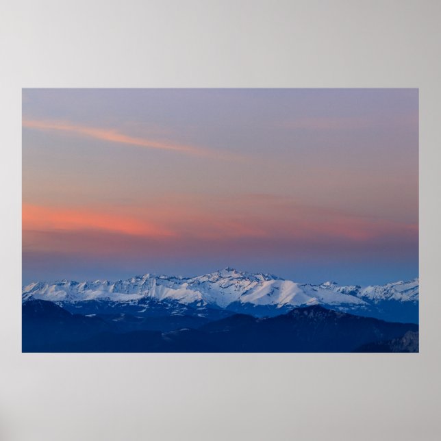 Poster Montanhas Snowy com céu mágico (Frente)