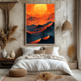 Poster Montanhas solares de fiery, em laranja monocromáti