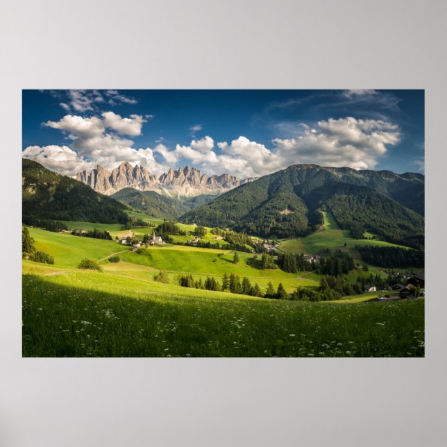 Poster Montanhas | Vale do Funes, Dolomites, Itália (Frente)