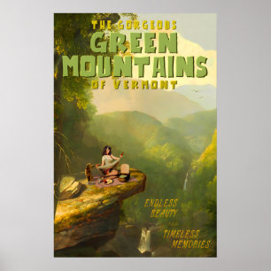 Poster Montanhas Verdes Cartaz de Viagem Vermont Picnic