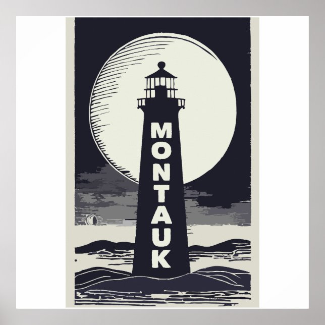 Poster Montauk Point Lighthouse Moon (Frente)