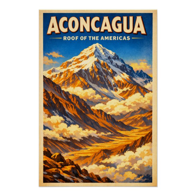 Póster Monte Aconcágua, Argentina, em um clássico estilo  (Frente)