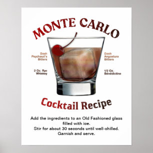 Poster Monte Carlo Cocktail Receita 16"X20"