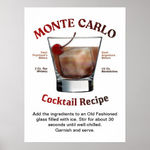 Poster Monte Carlo Cocktail Receita 18"X24"
