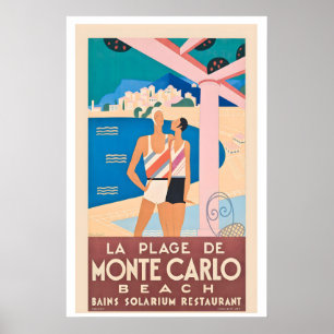 Poster Monte Carlo Riviera Francesa Mônaco Viagem Antiga