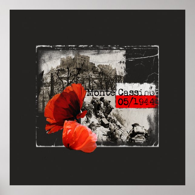 Poster Monte Cassino Batalha WW2 Czerwone Maki Polônia (Frente)