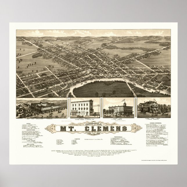 Póster Monte Clemens, MI Panorâmica Map - 1882 (Frente)