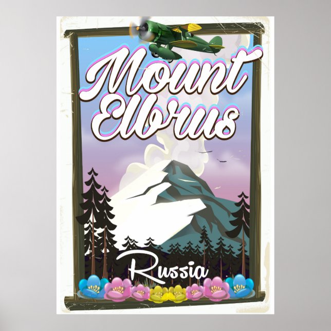 Póster Monte Elbrus, cartaz de viagem russo (Frente)