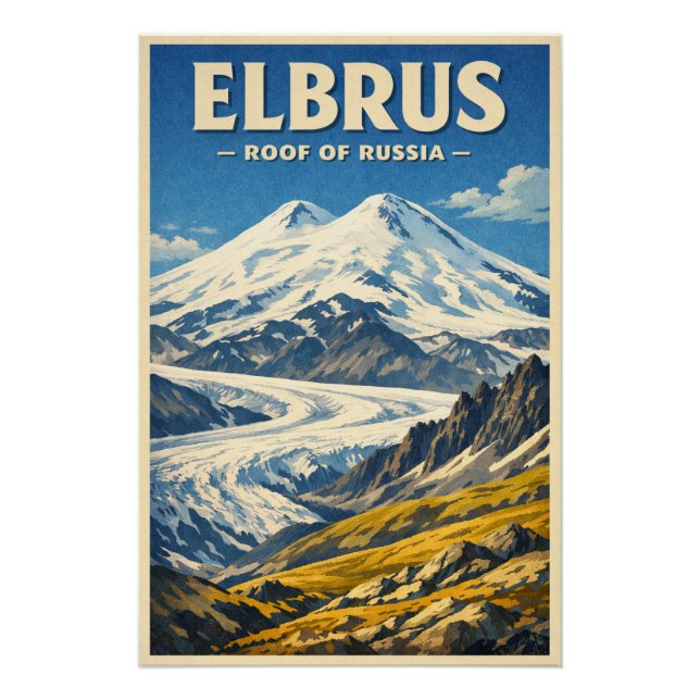Póster Monte Elbrus, Rússia, em um clássico retrô (Frente)