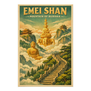 Póster Monte Emei (Emei Shan), China, em um clássico retr