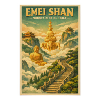 Póster Monte Emei (Emei Shan), China, em um clássico retr