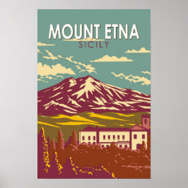 Poster Monte Etna Sicília Viagem Arte Vintage